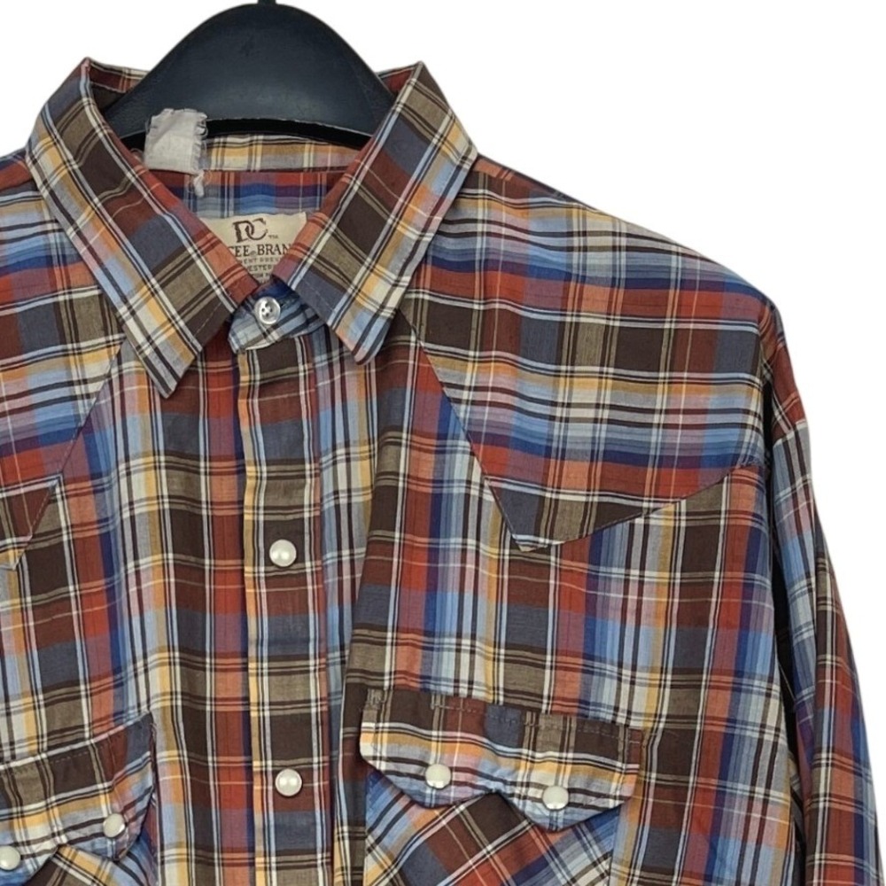 VINTAGE Dee Cee Brand‎ Western Shirt 18-34 (XL) Plaid Pearl Snap Made in USA